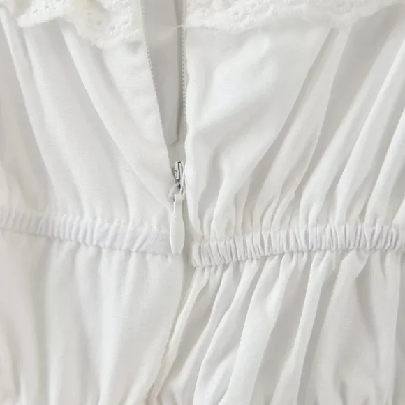 White Puff Sleeve Square Neck Dress with Lace and Ruffle Detail - Picture 12 of 16